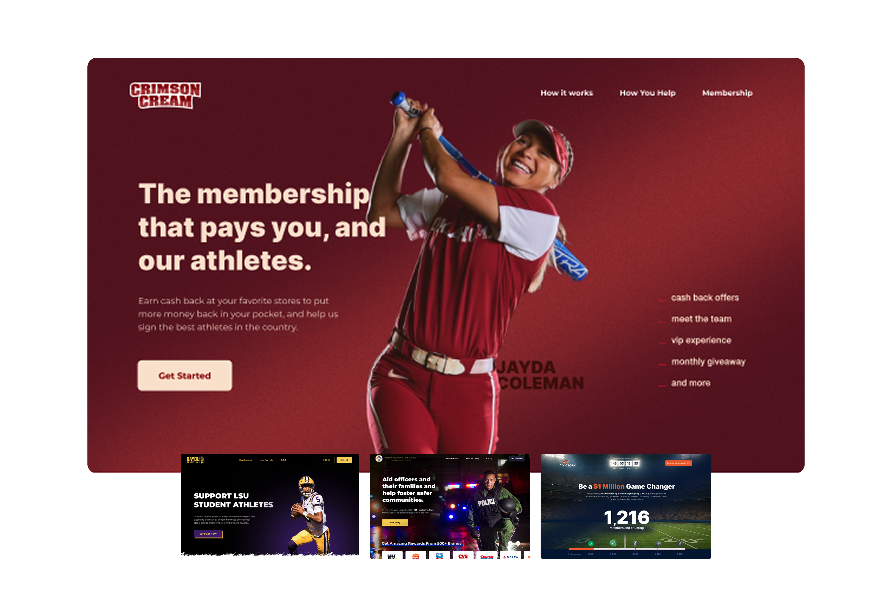 Mobile member screens: home, cash-back balance, showcase, and personal information