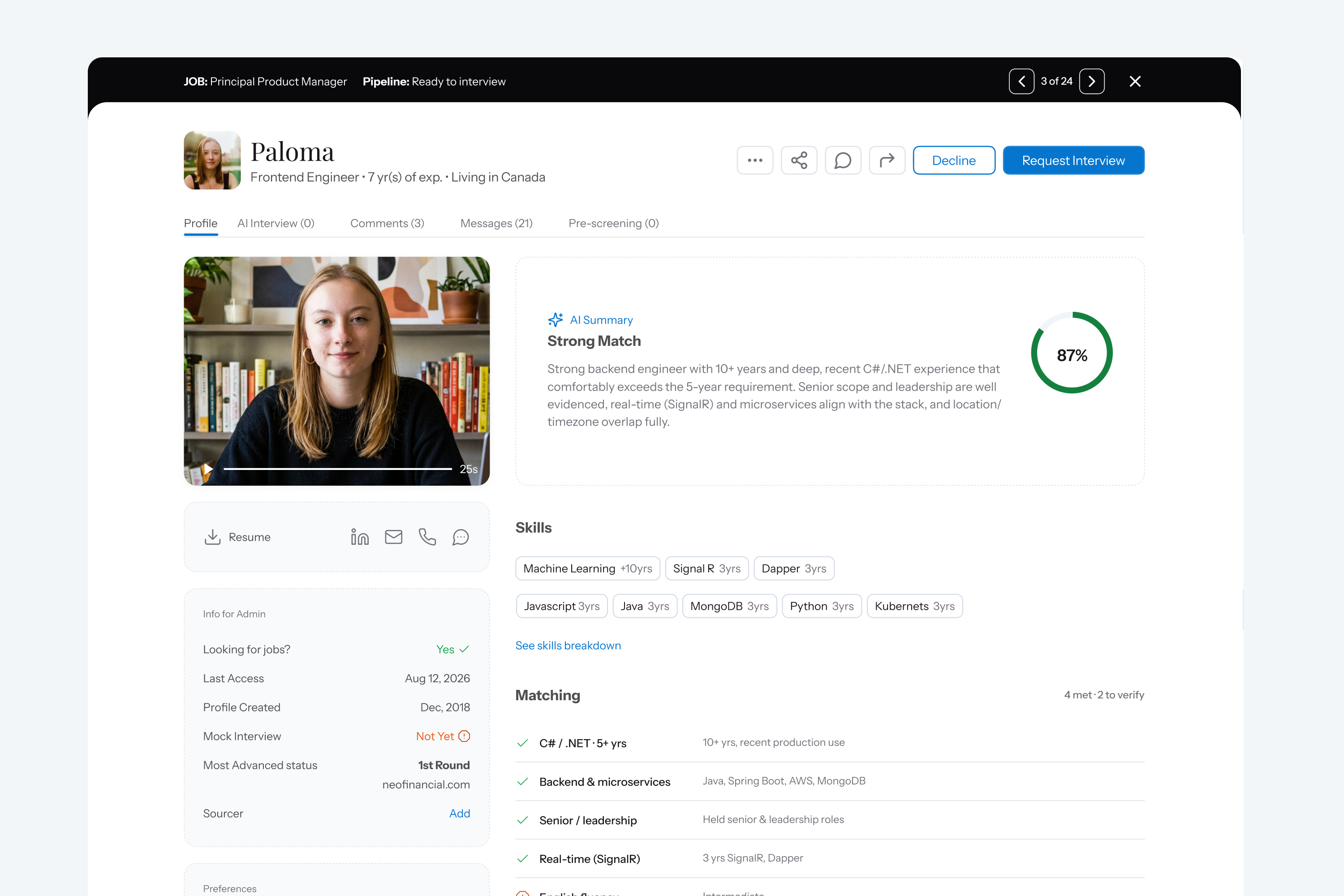 The redesigned candidate profile